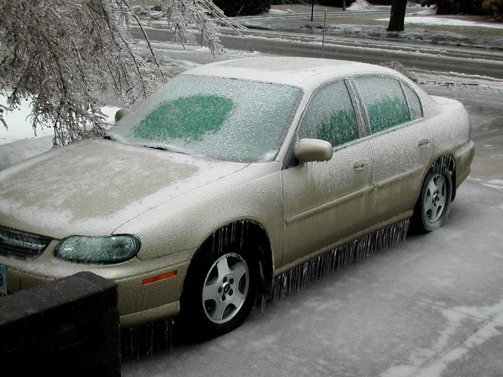 Car frozen in ice storm